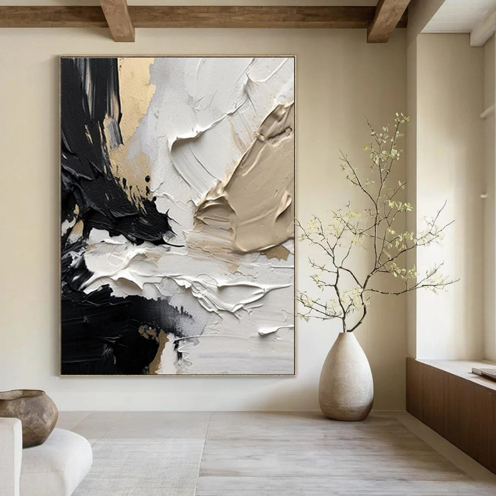 Black White and Gold Textured Abstract Painting ADGE301