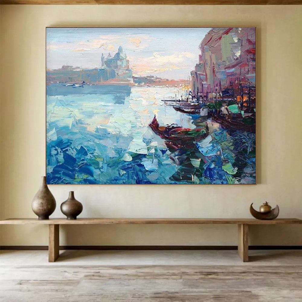 Blue Pink Venice Canal Reprise Abstract Painting THY466