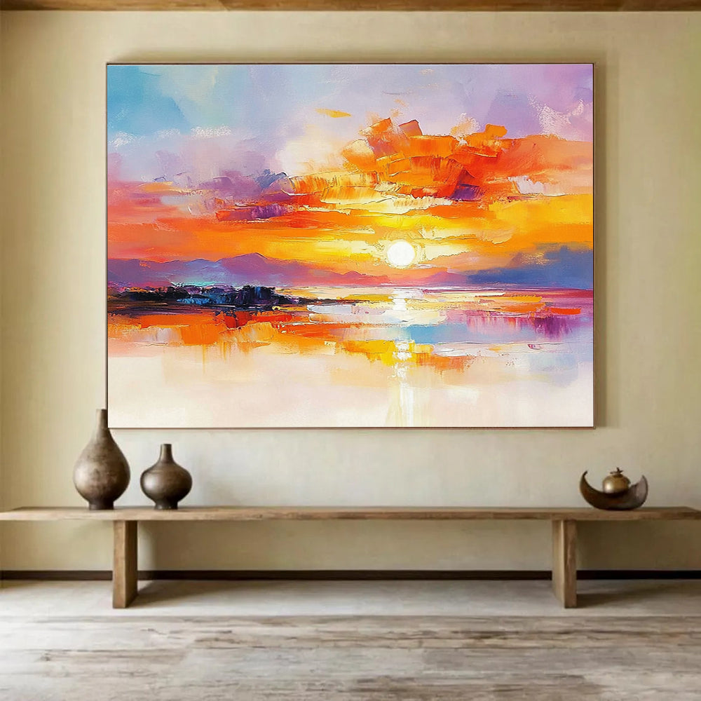 Vibrant Sunset Lake - Expressive Landscape Abstract Painting DYP014