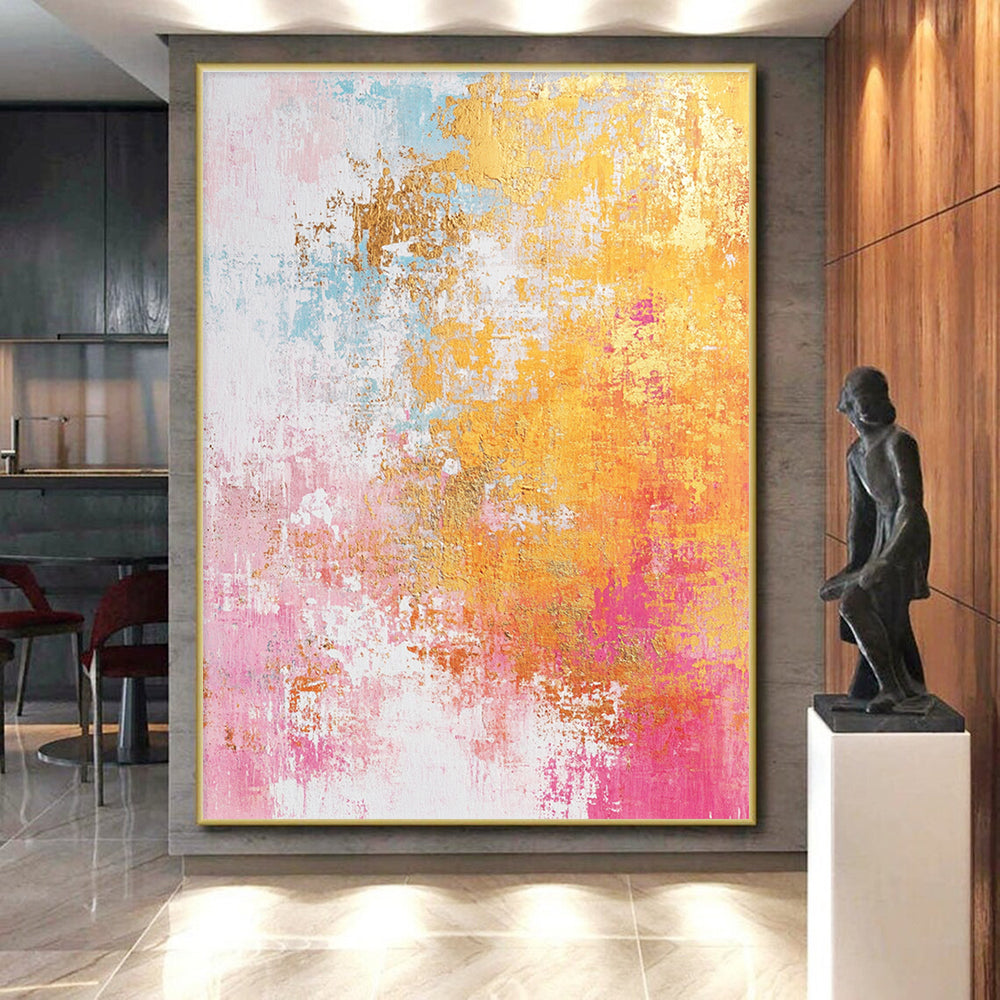 Colorful Gold Abstract with Pink Blue Yellow and Gold GER331