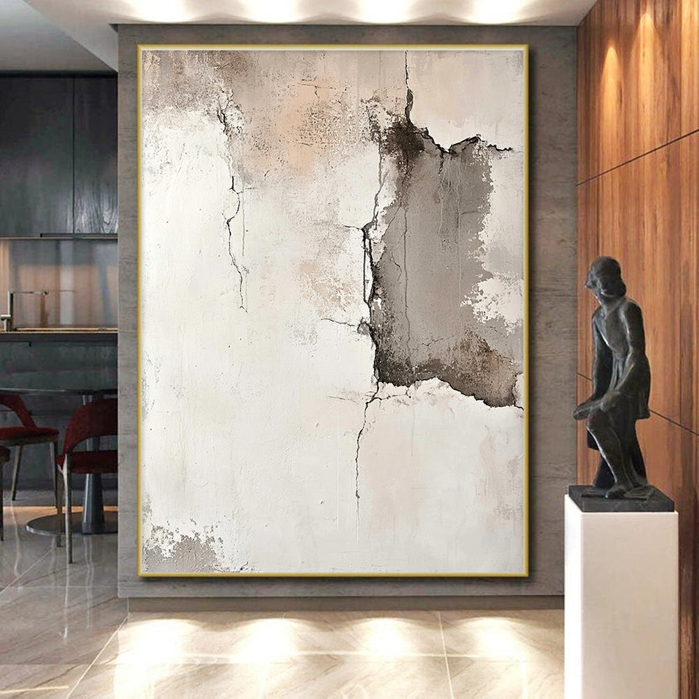 Beige and Gray Abstract Painting with Cracked Textures GER564