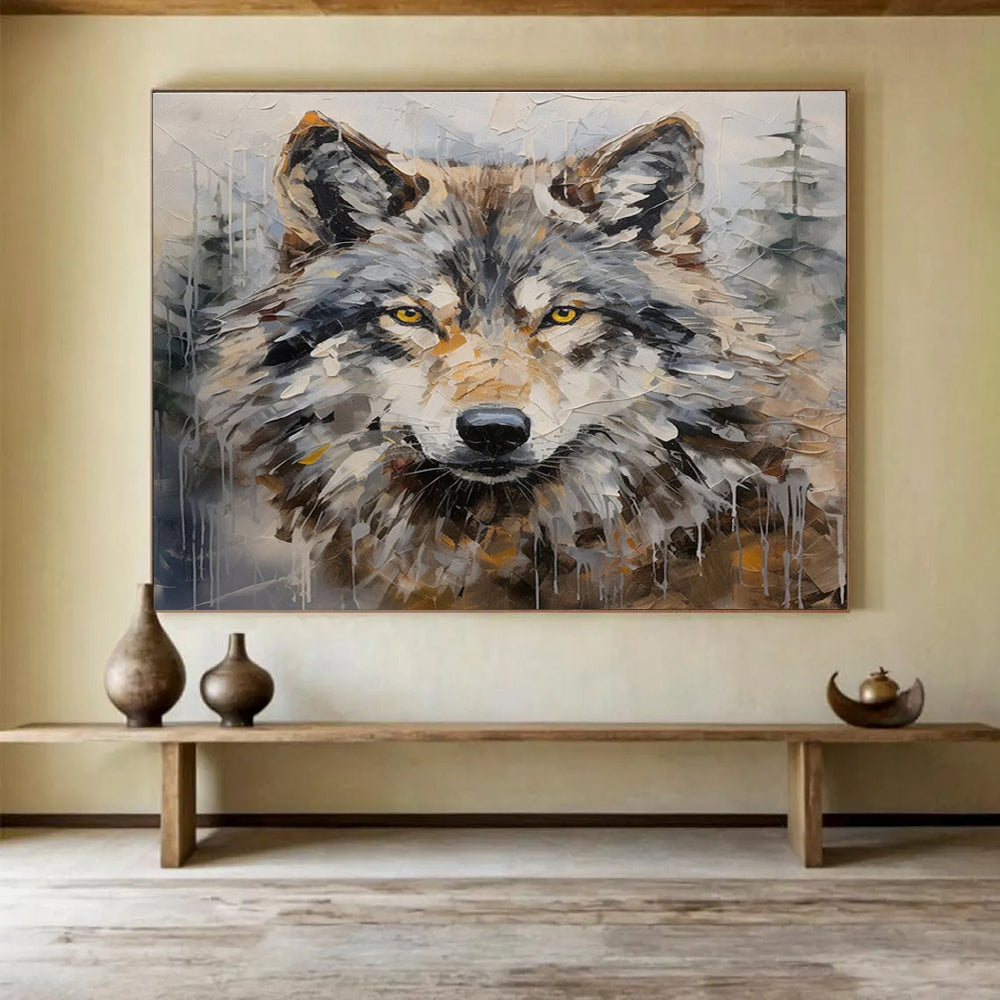 Grey Brown Wolf Portrait Abstract Painting THY077