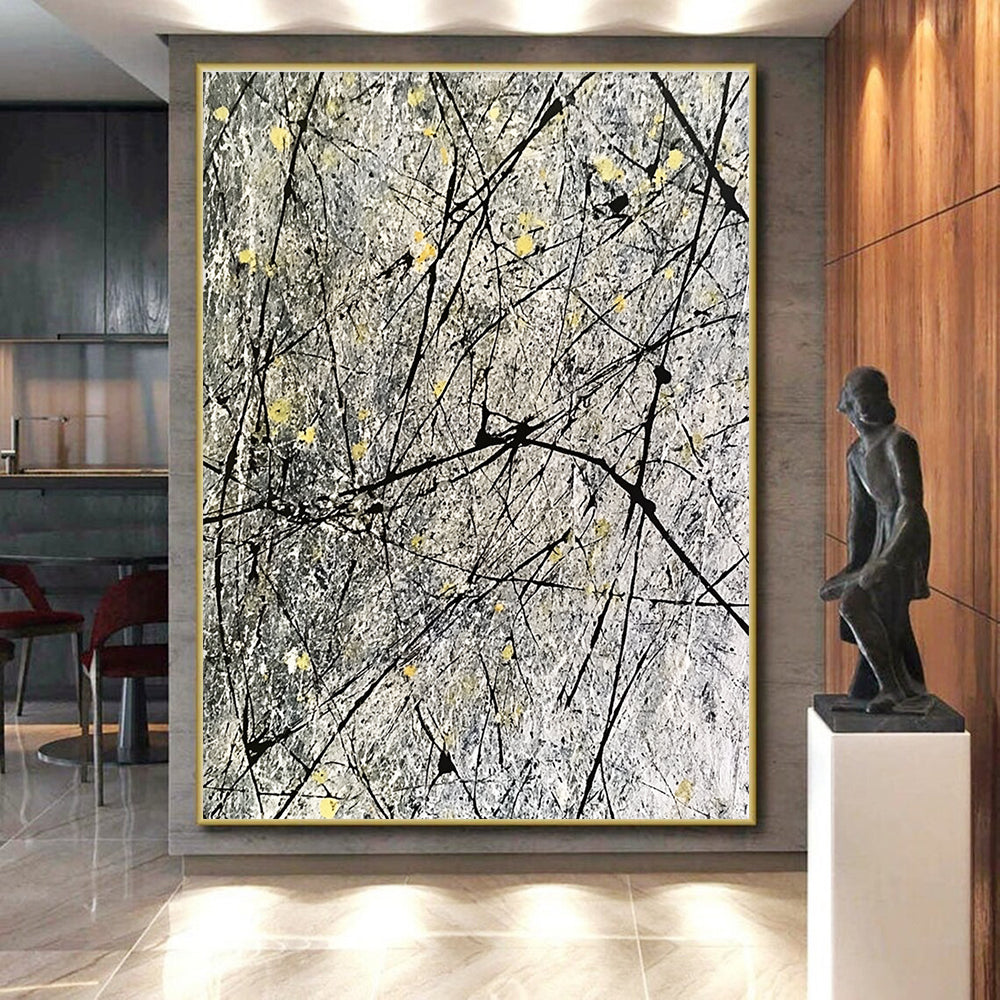 Gray Yellow Line Abstract Painting with Dynamic Strokes GER778