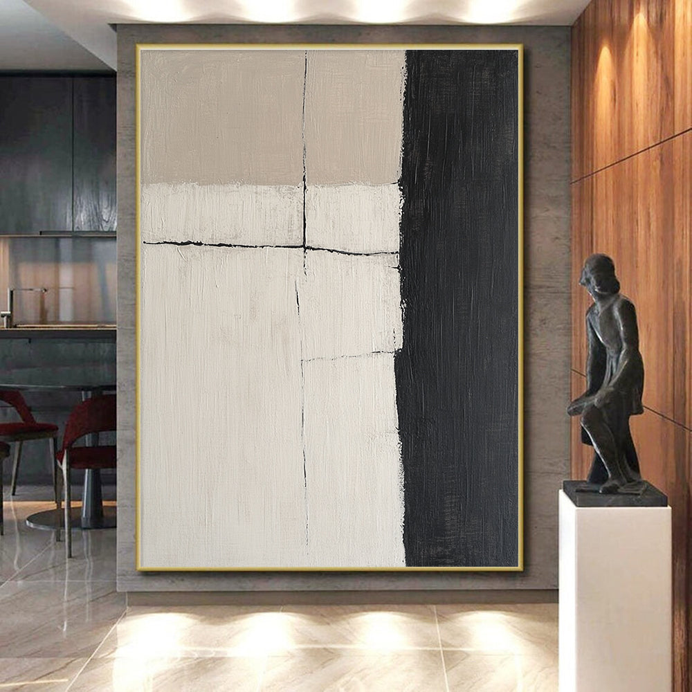Beige Black Grid Abstract Painting GER847