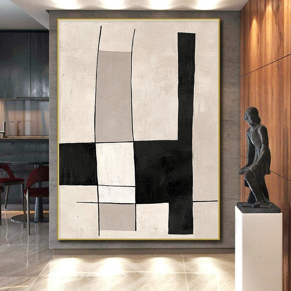 Black and White Abstract Painting with Geometric Forms GER609