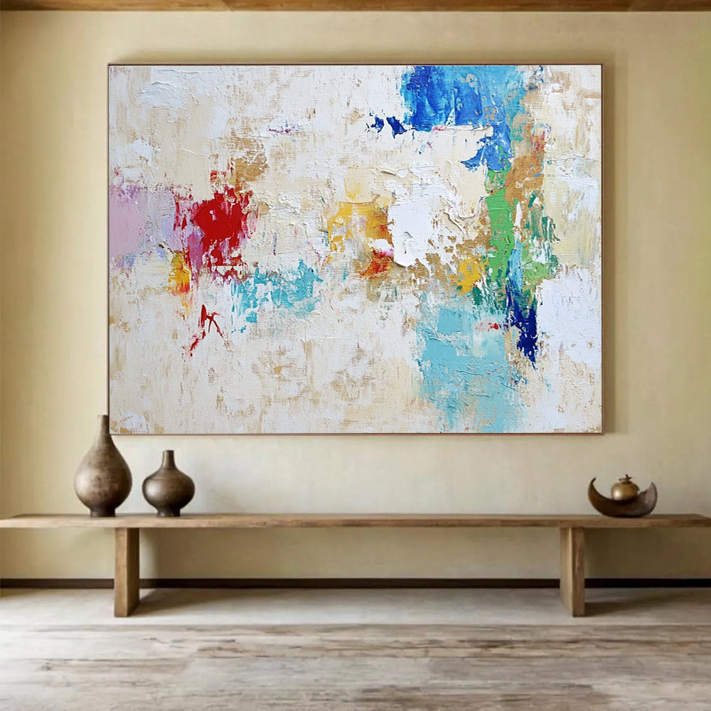 Beige Colorful Abstract Painting with Patchwork Textures DYP384