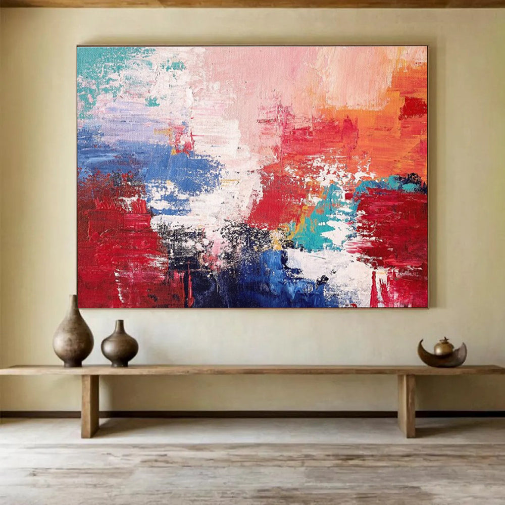 Red Blue Abstract Painting with Bold, Contrasting Energies THY388
