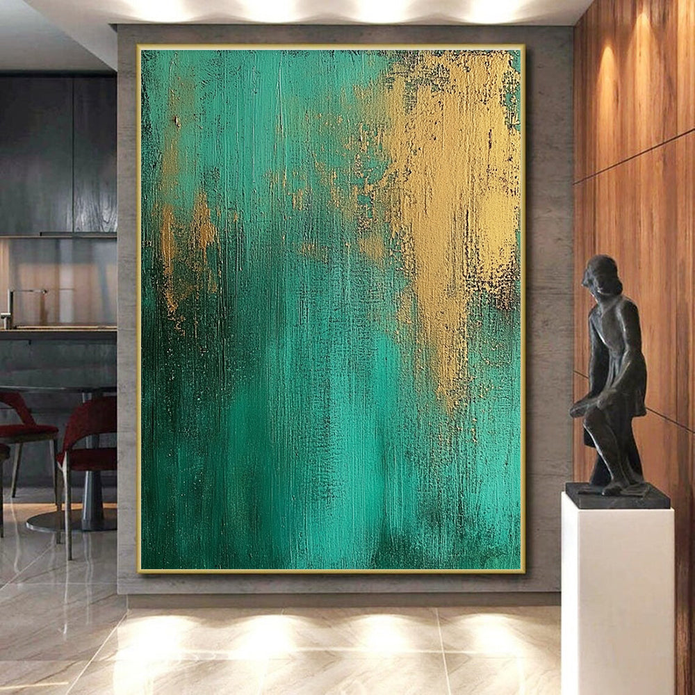 Green Gold Abstract Painting with Textured Surfaces GER708