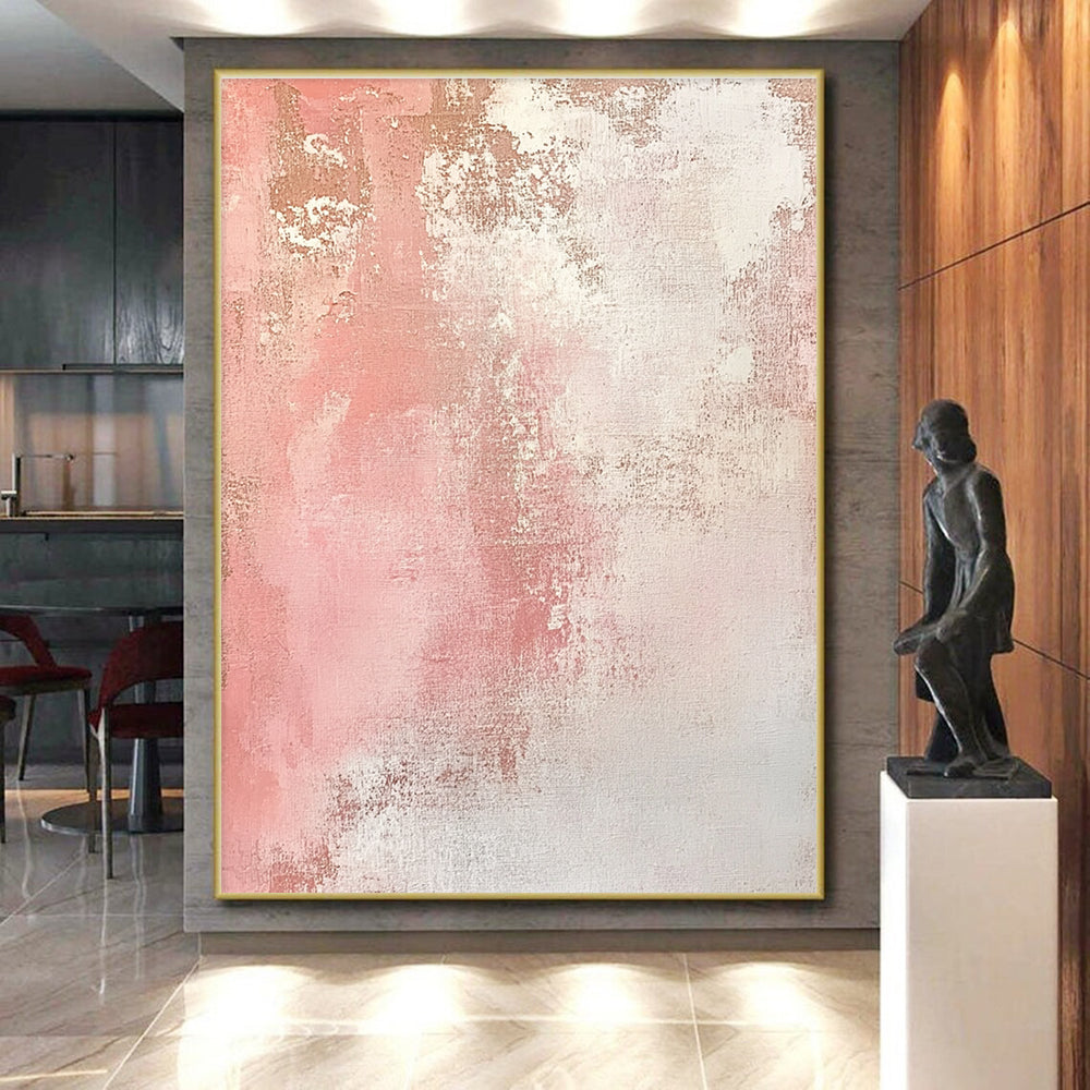 Pink and White Textured Abstract Painting with Subtle Gold Accents GER040