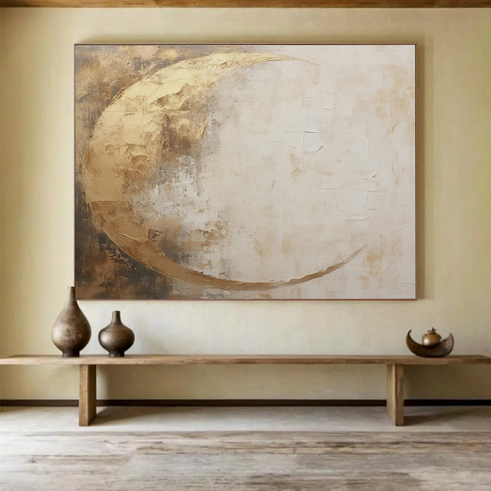 Golden and White Tones Abstract Moon - shaped Painting THY080