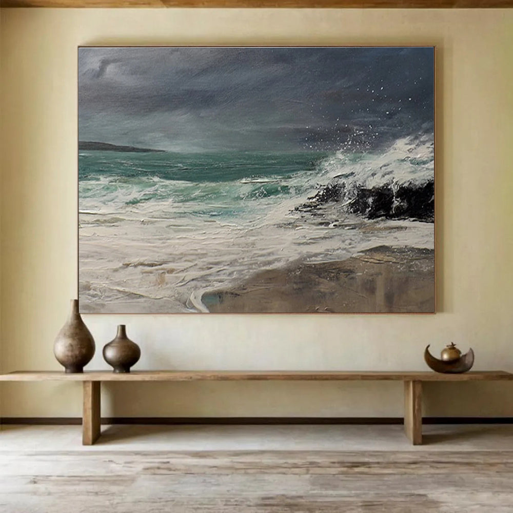 Dark Toned Stormy Sea Abstract Painting THY042