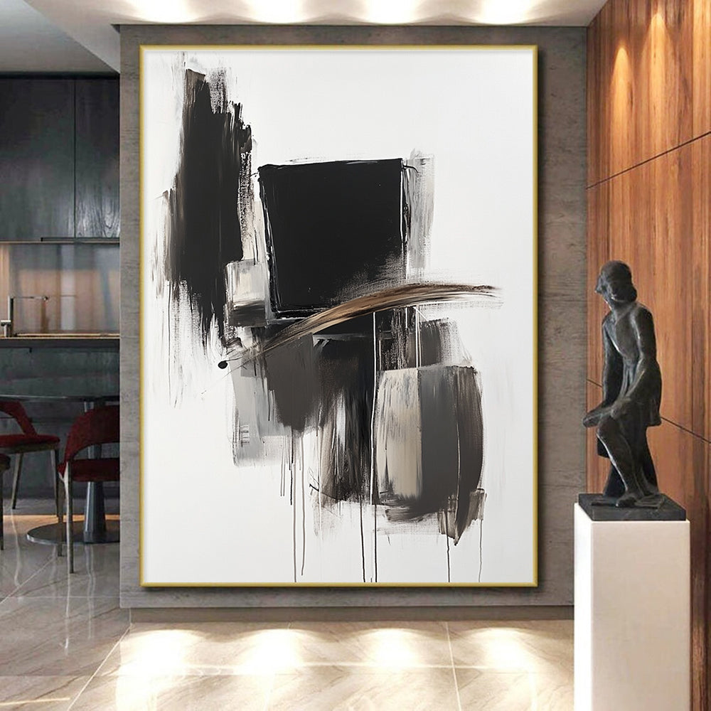 Dynamic Black White Abstract with Dripping Paint GER353