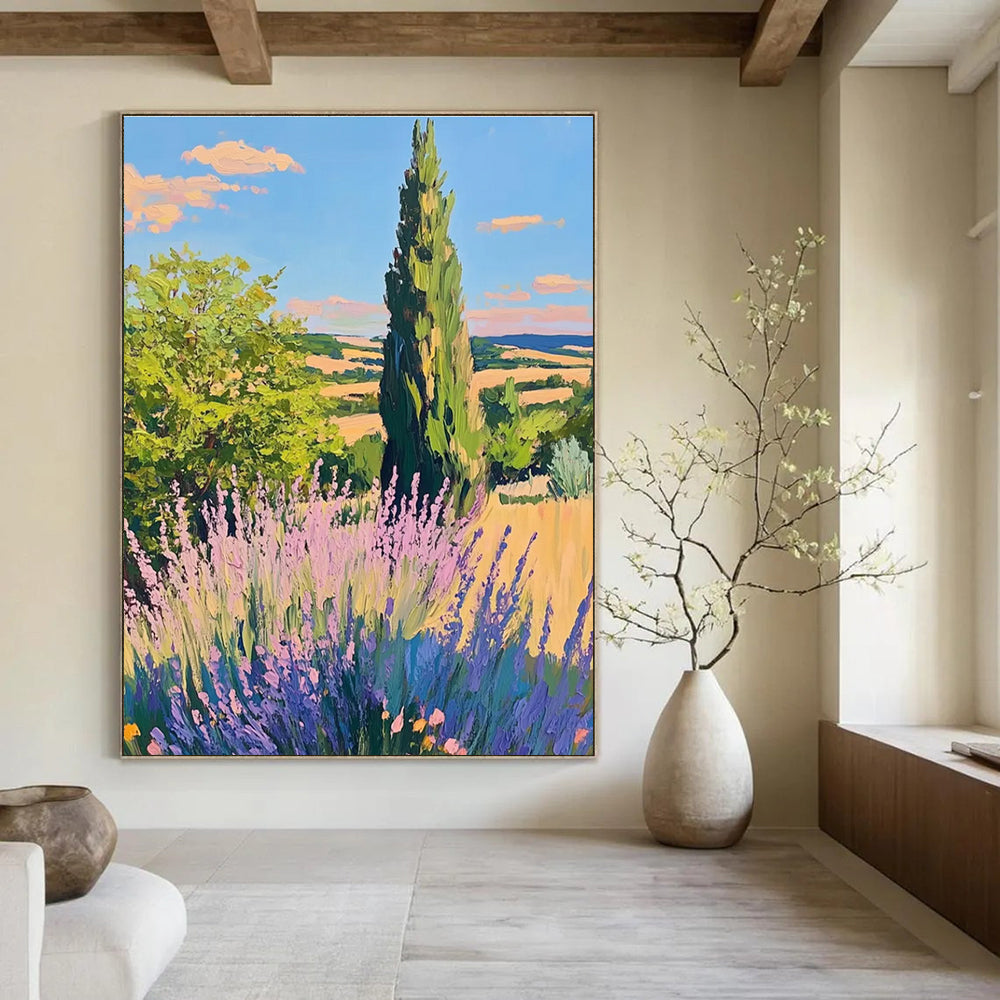 Scenic Landscape with Lavender Painting in Bright Colors ADGE436