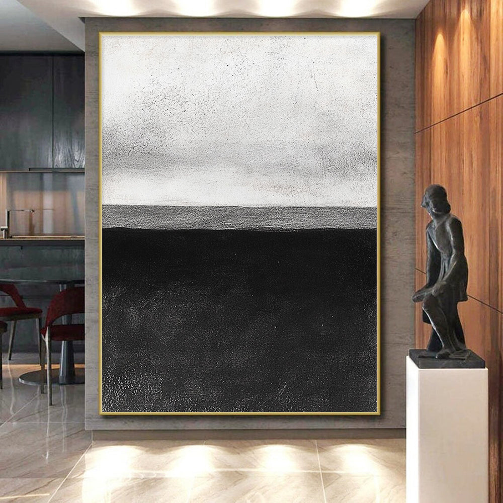 Black White Horizon Abstract Painting GER827
