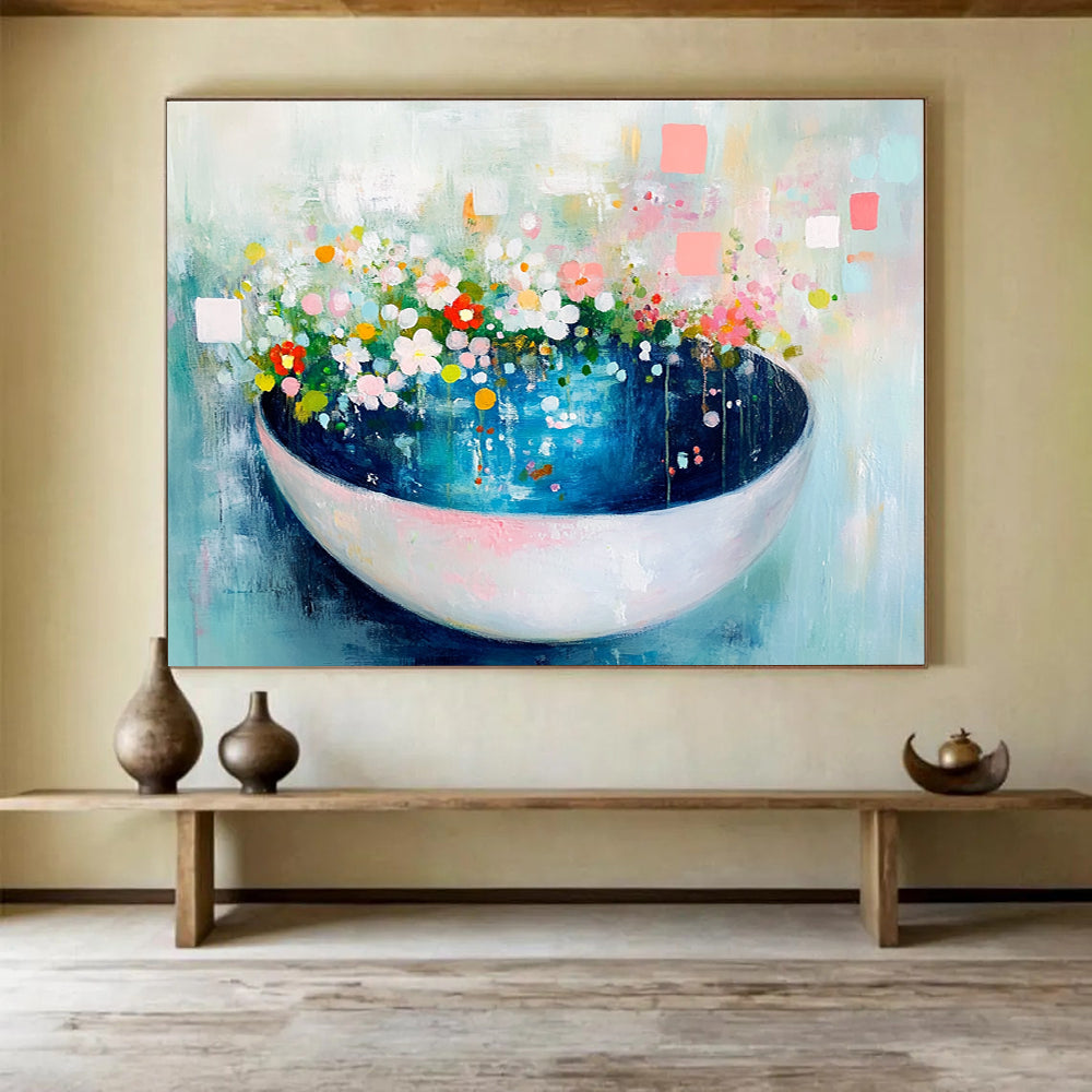Floral Bowl Abstract Painting with Colorful Flowers DYP494