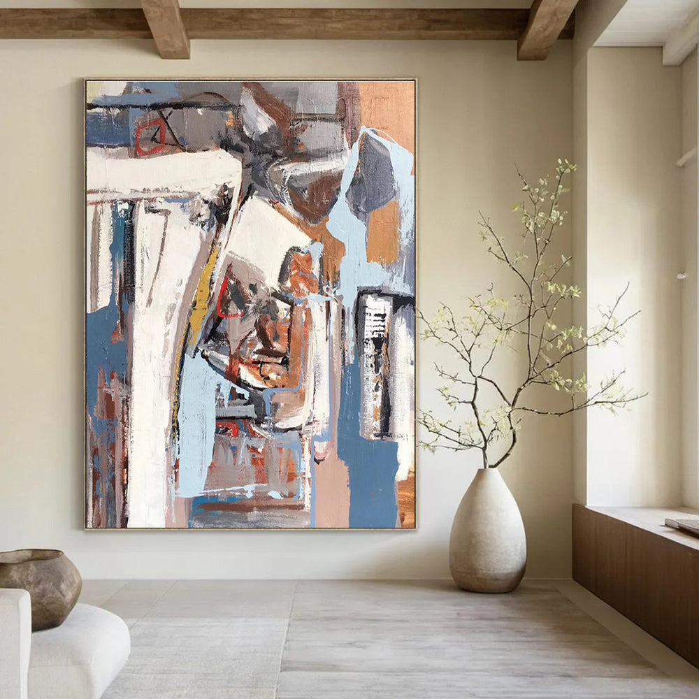 Grey Blue Brown Abstract Painting ADGE041