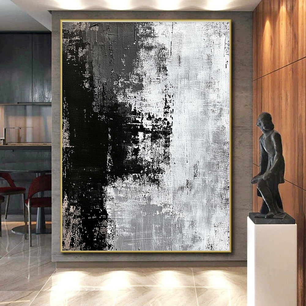 Black White and Gray Abstract Painting with Rough Textures GER425