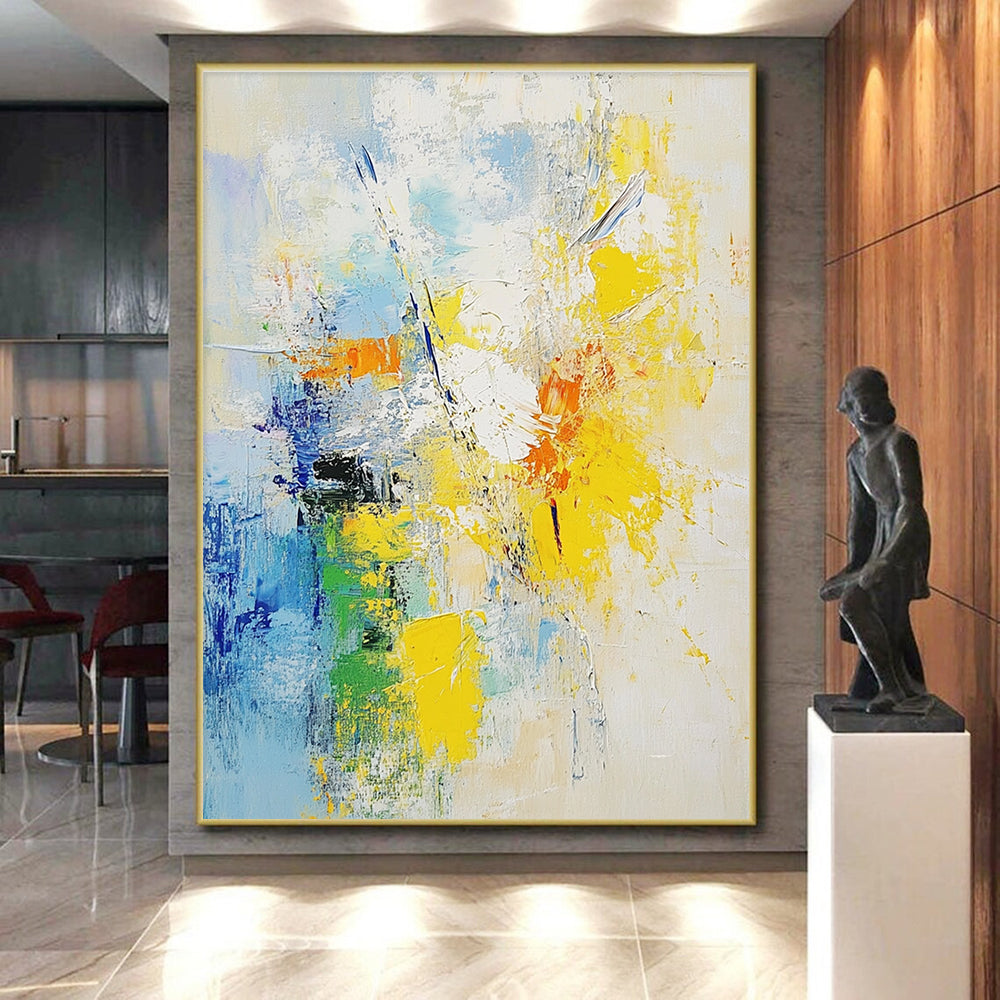 Blue and Yellow Abstract Painting with Energetic Splashes GER486