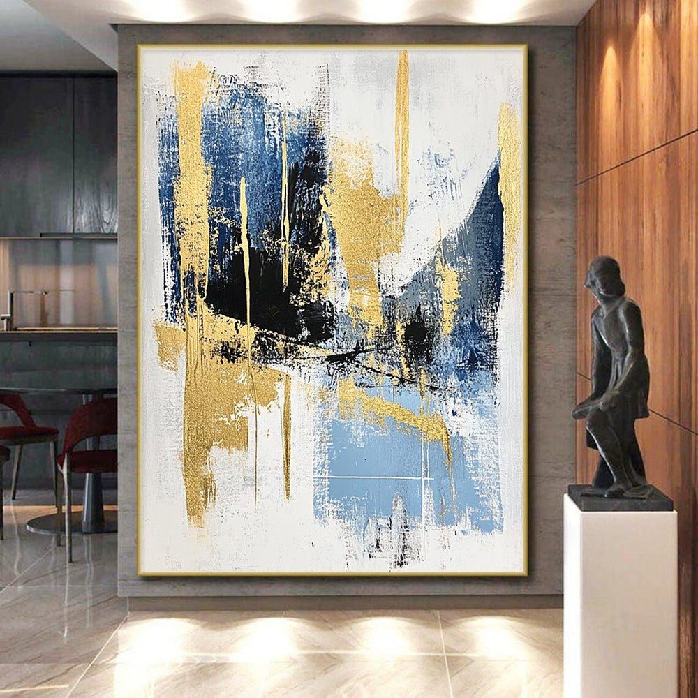 Blue Gold and Black Abstract Painting with Modern Elegance GER523