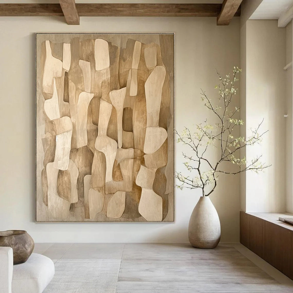 Beige Brown Abstract Geometric Painting ADGE021
