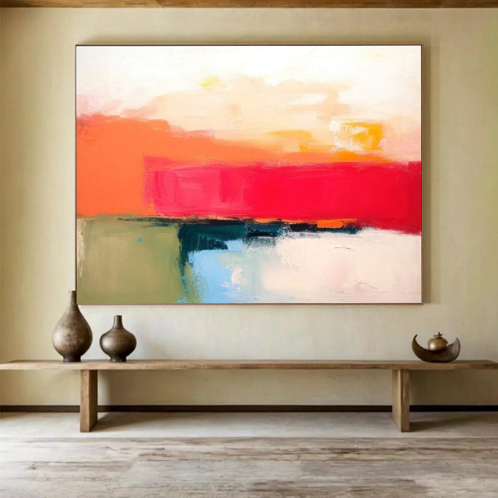 Red Orange Color Block Abstract Painting THY055