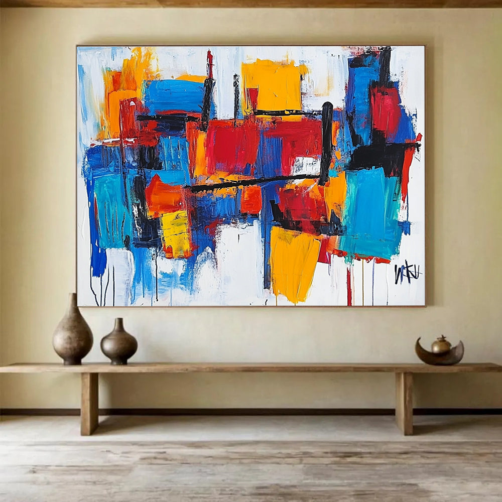 Vibrant Geometric Abstract Painting with Bold Color Blocks DYP421
