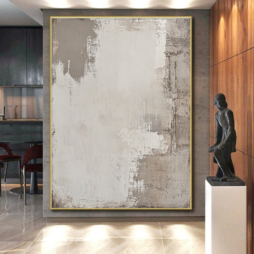 Light Gray Textured Abstract Painting with Subtle Variations GER042