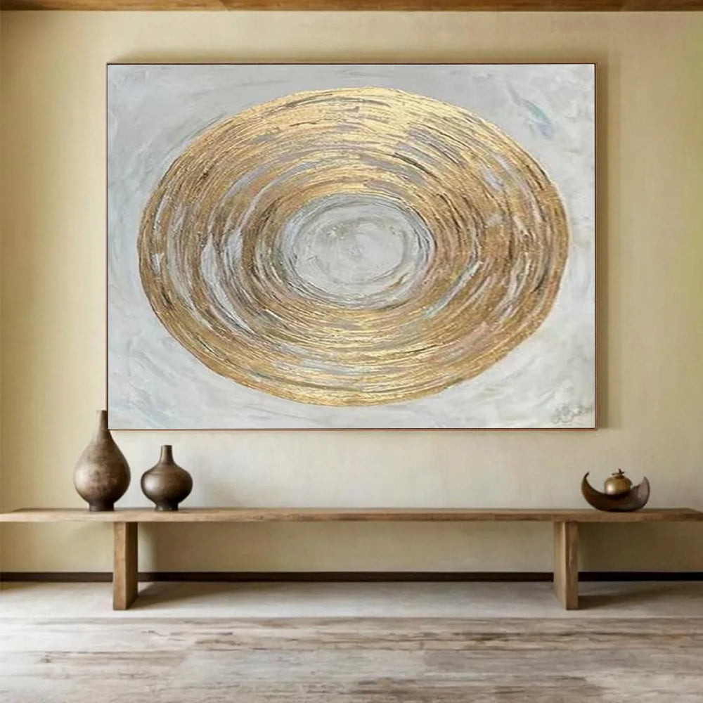 Golden and Grey Spiral - shaped Abstract Painting THY108