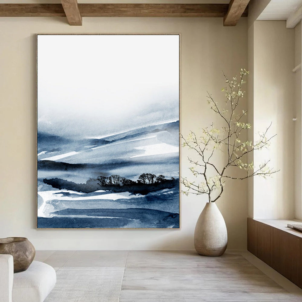 Blue Ink Valley Scene Abstract Painting ADGE231