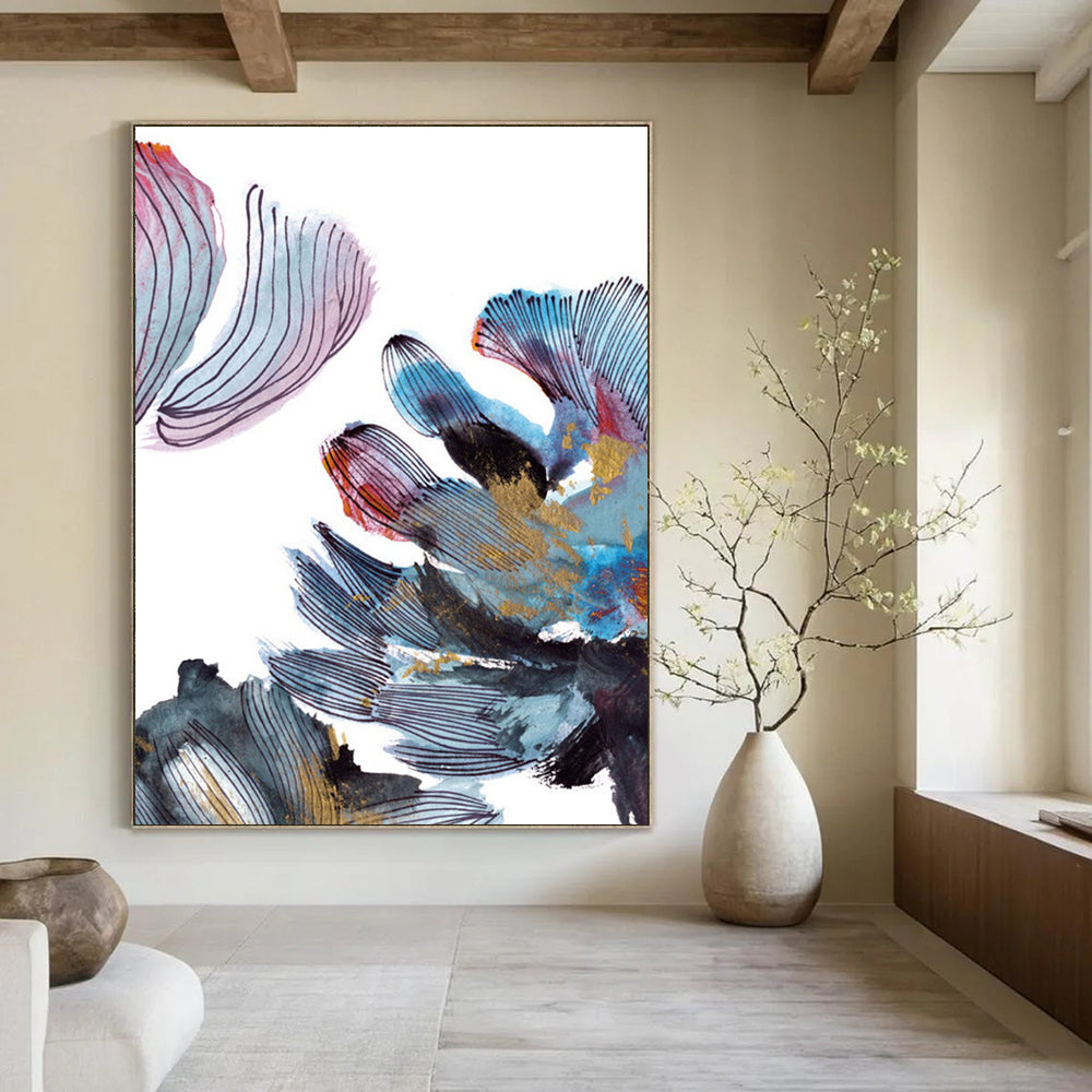 Floral Abstract with Colorful Petals and Gold Accents Painting ADGE199