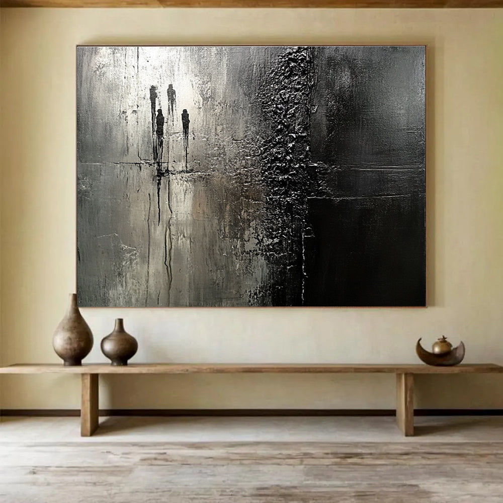 Black White Silhouette - Urban Scene Abstract Painting DYP038