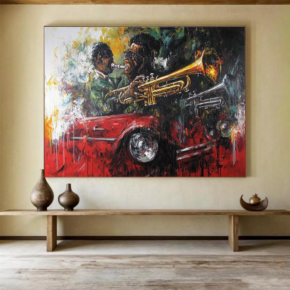 Jazz Musicians and Car Abstract Painting with Vibrant Colors DYP273