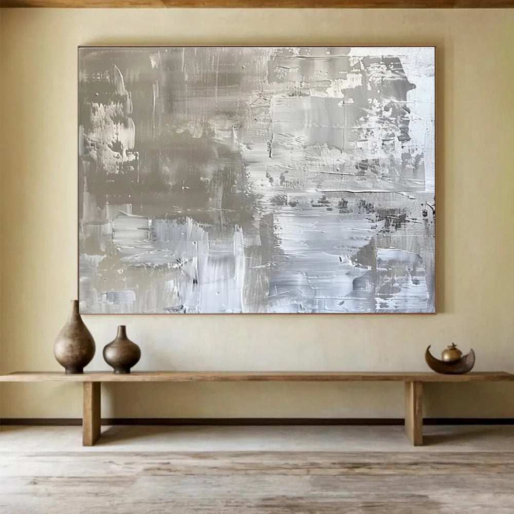 Grey and White Textured Minimalist Abstract Painting THY103
