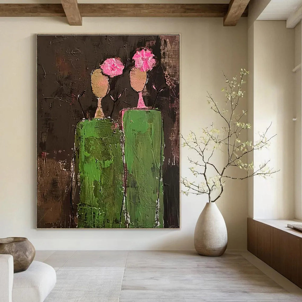 Green and Pink Flower - Head Figures Abstract Painting ADGE080