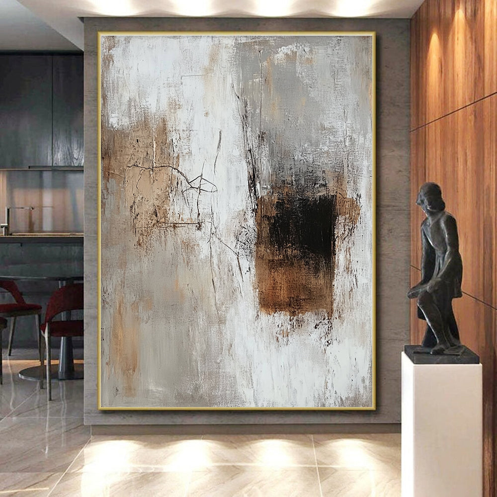 Neutral Textured Abstract Painting with Beige Gray and Brown GER689