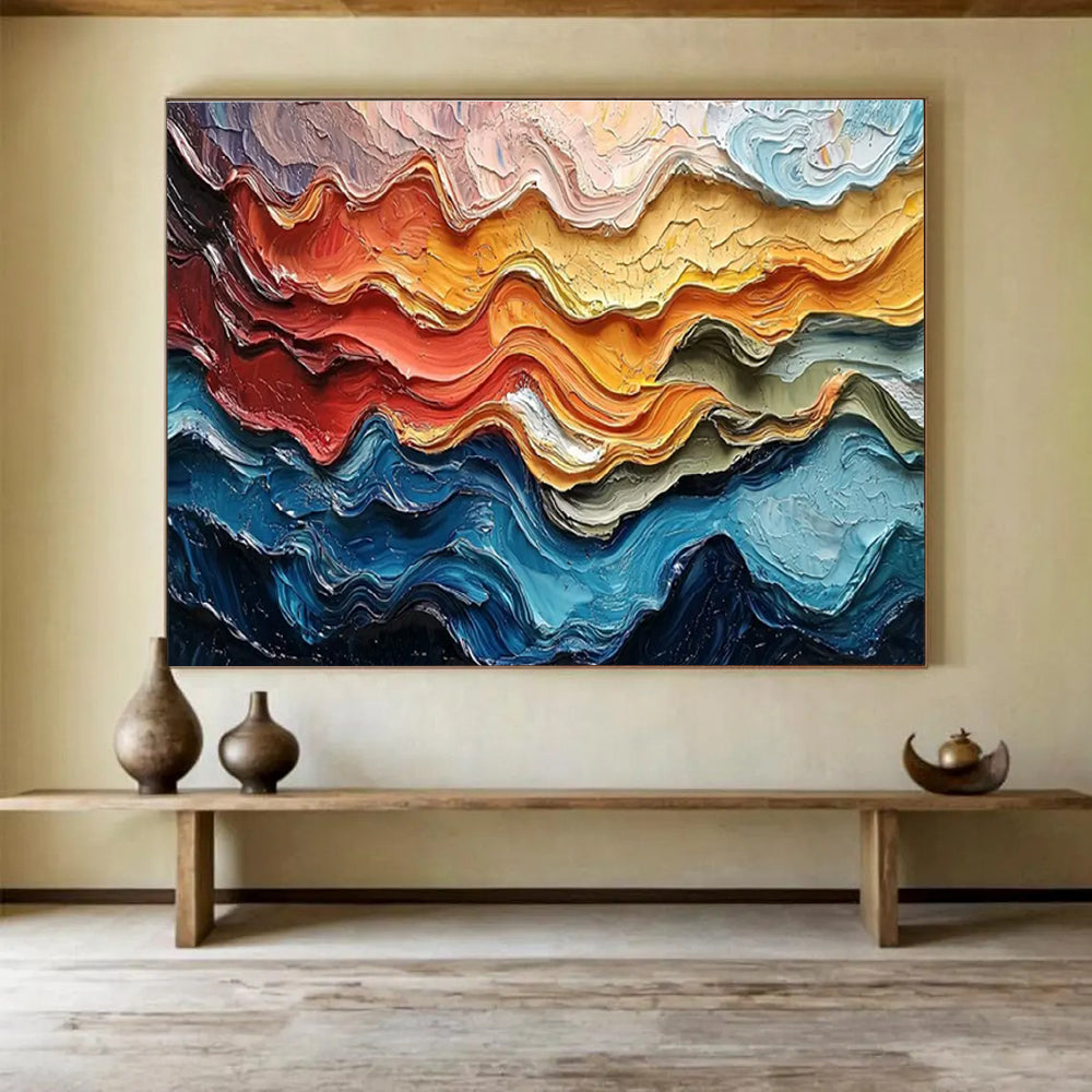 Colorful Wave Texture Abstract Painting with Layered Hues THY292