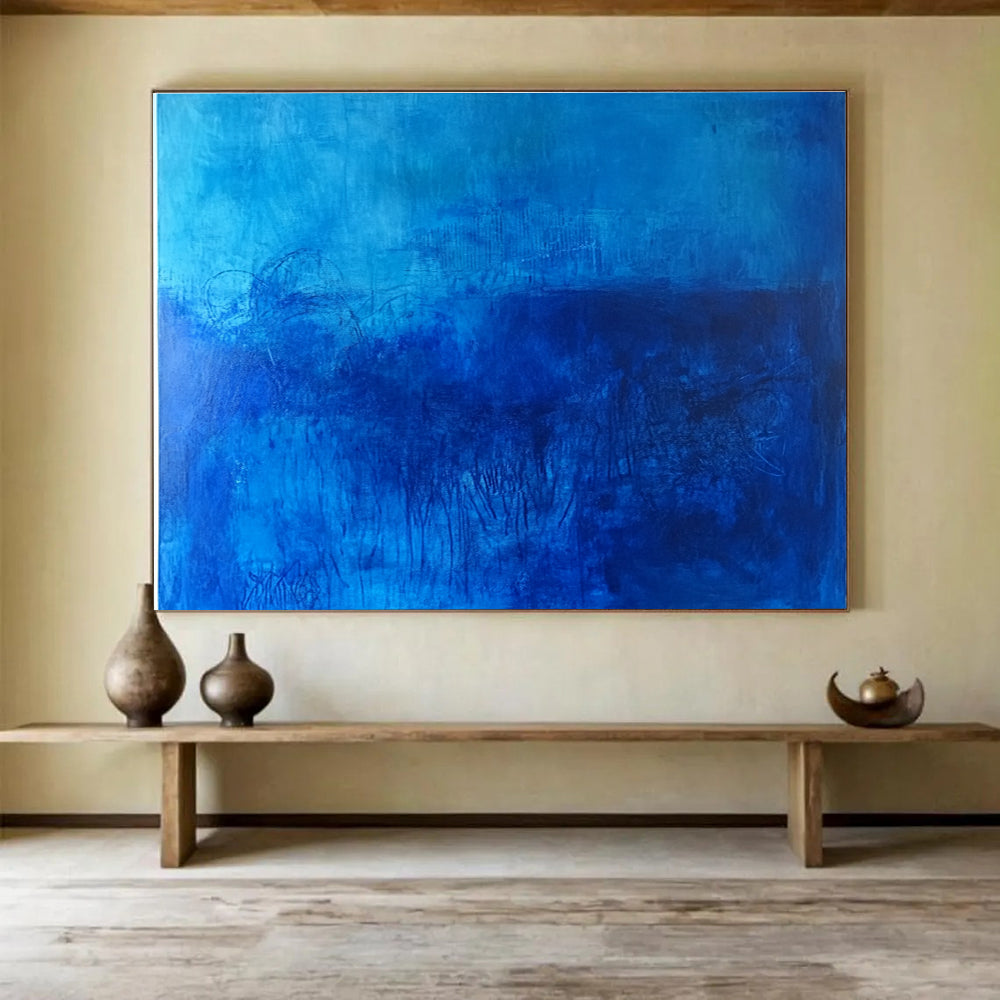 Monochromatic Blue Abstract Painting with Hidden Details DYP197