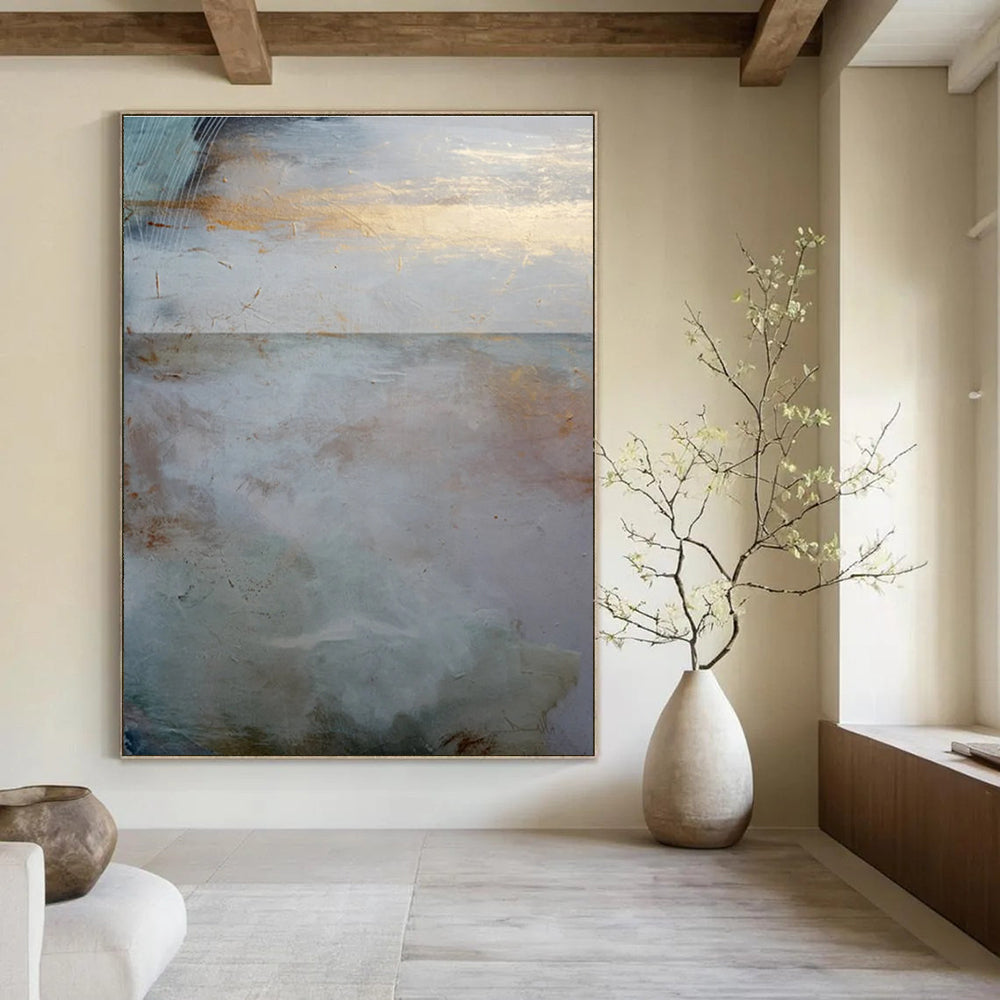 Coastal Abstract with Gold and Soft Tones Painting ADGE173