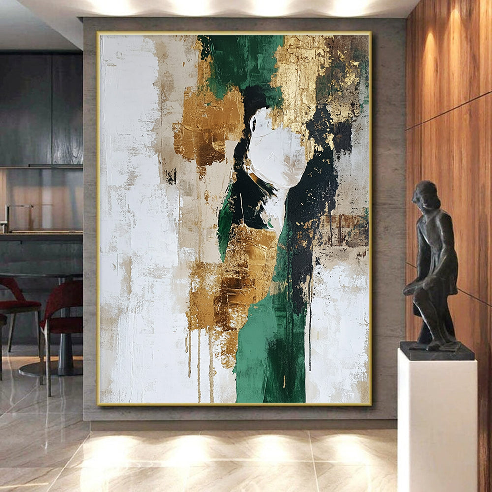 Green Gold Beige Abstract Painting with Opulent Textures GER539