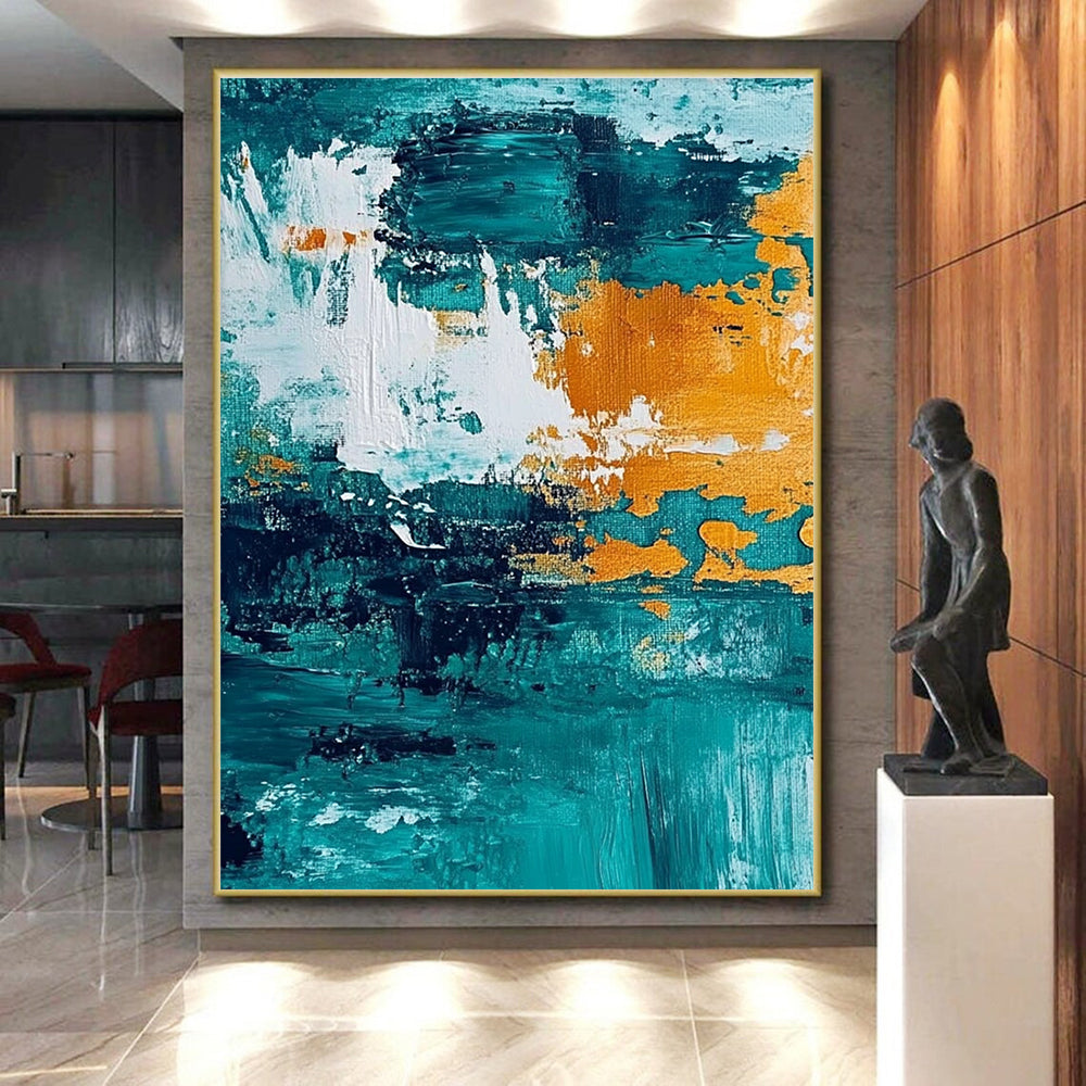 Teal Orange Abstract Painting with Textured Strokes GER793