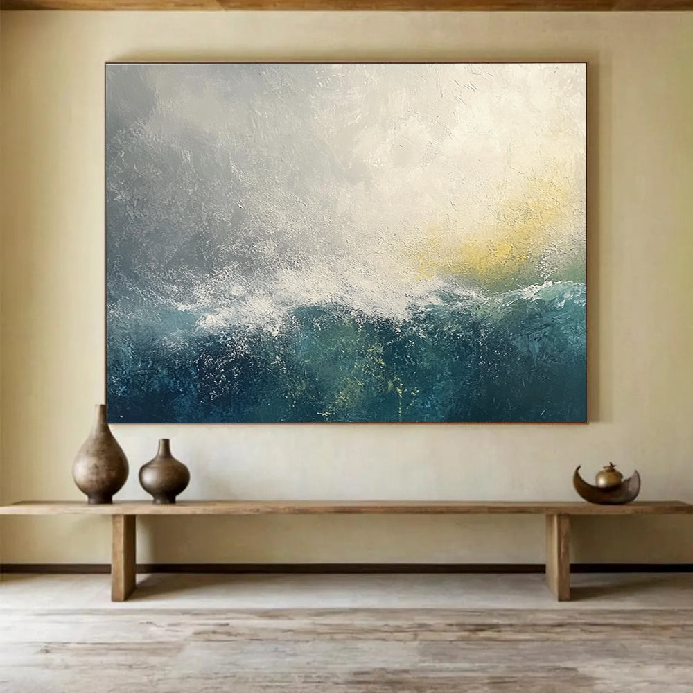 Stormy Sea Abstract Painting with Gray and Blue Hues DYP272