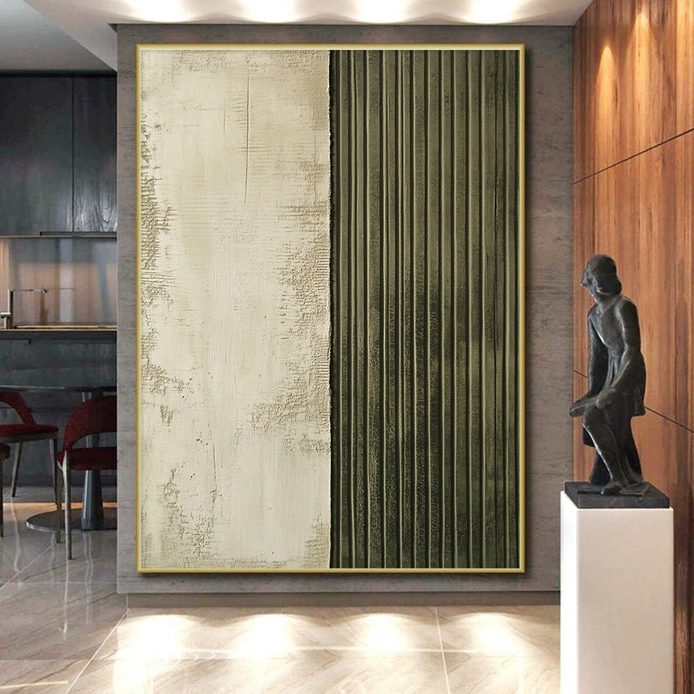 Textured Two - Tone Beige and Green Abstract Painting GER290