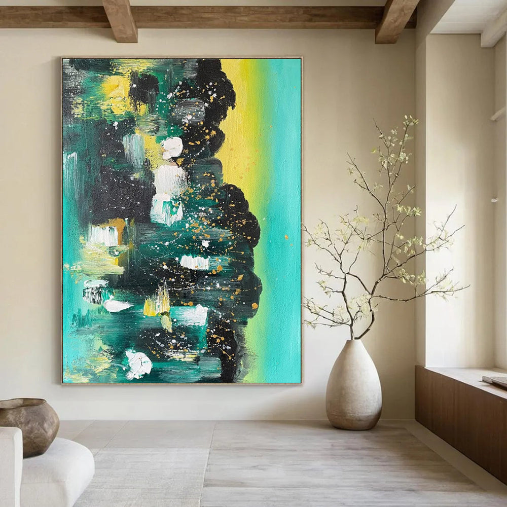 Green Blue White Gold Abstract Painting ADGE038