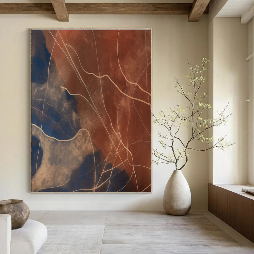 Line - Textured Earth Tones Abstract Painting with Brown and Blue ADGE120