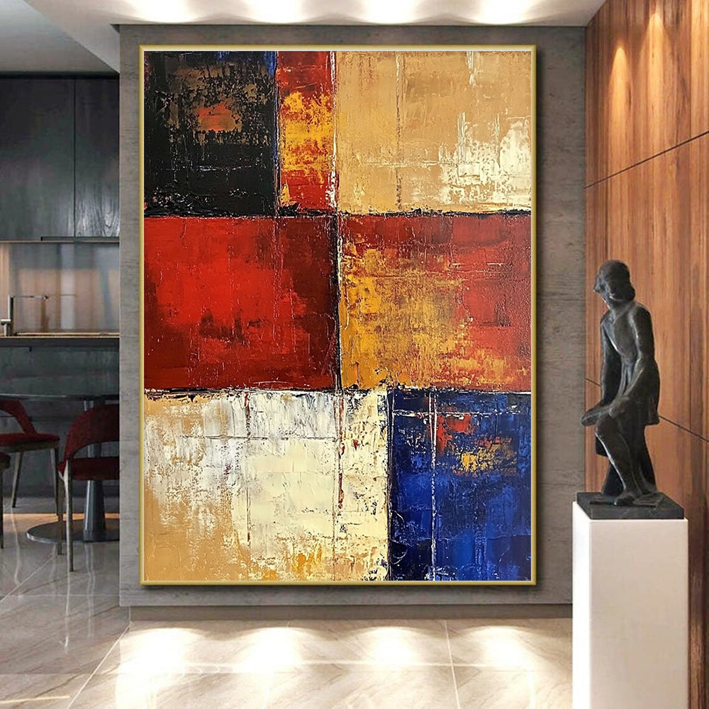 Red Yellow and Blue Abstract Painting with Geometric Blocks GER475