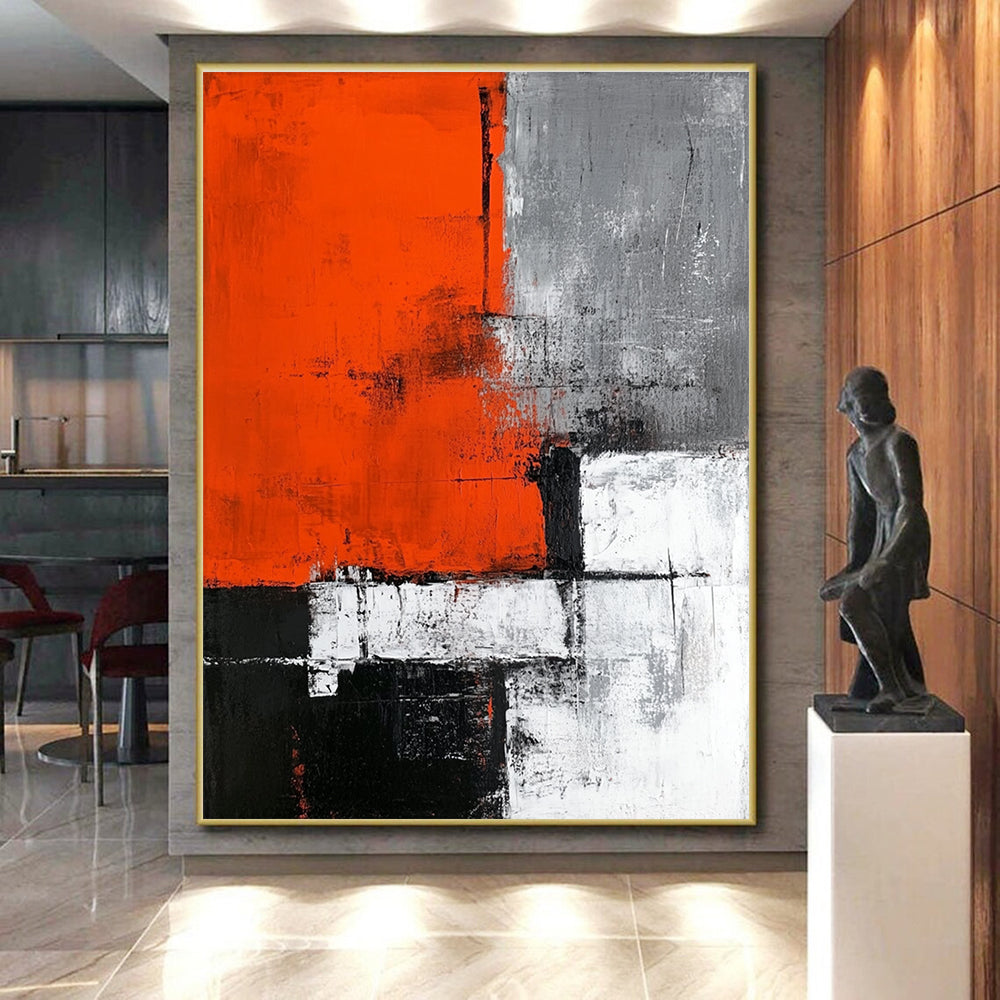 Orange Gray and Black Abstract Painting with Textured Blocks GER660
