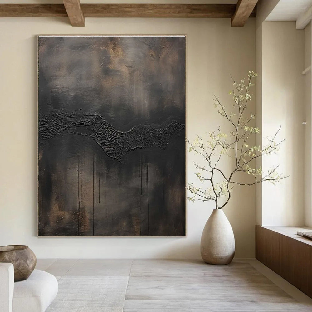 Dark Wave Textured Abstract Painting with Dramatic Lines ADGE506