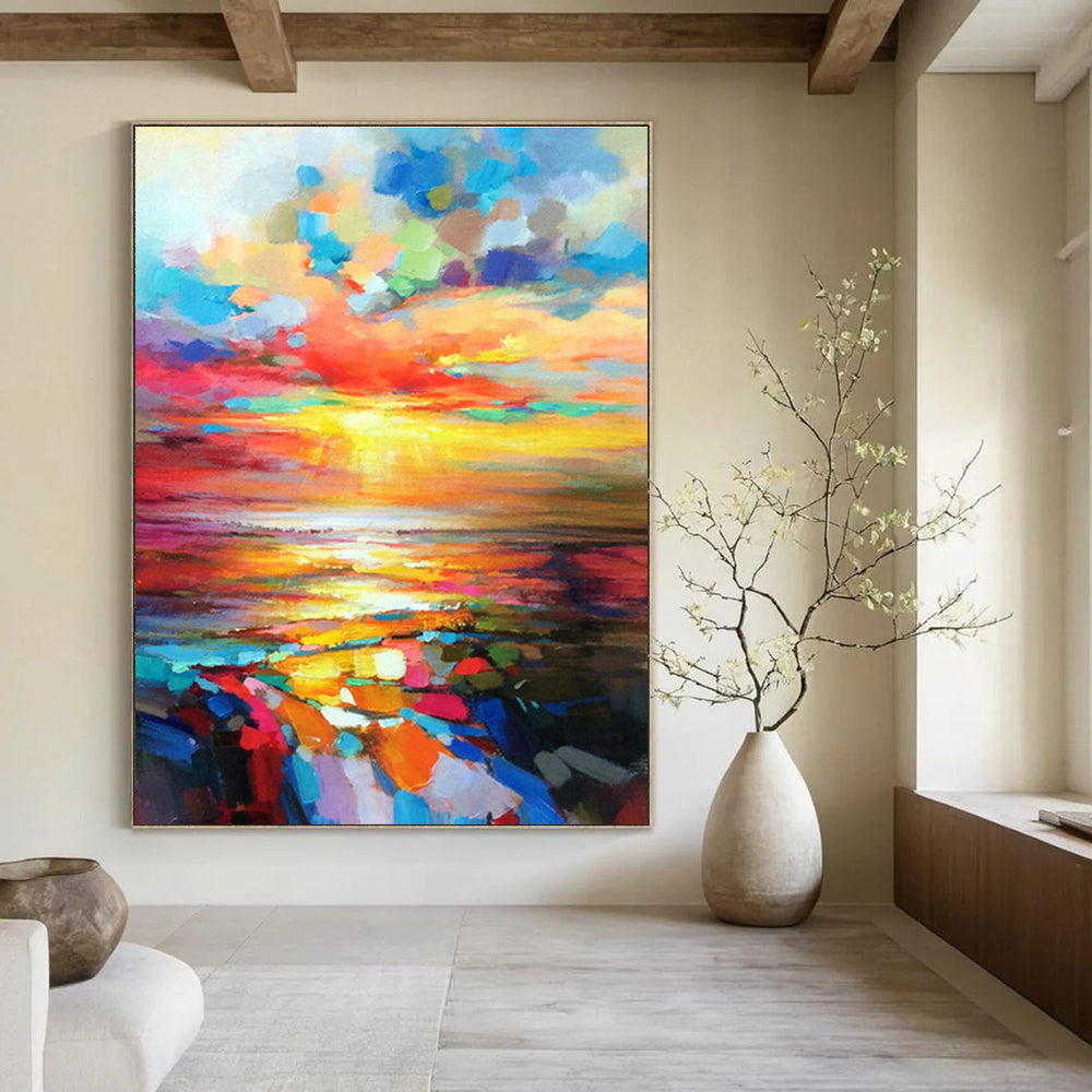 Expansive Custom - Made Abstract Mural for Dining Room & Entryway DLZ1071