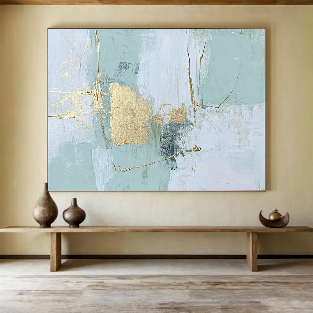 Mint Gold Abstract Painting with Subtle Details DYP484
