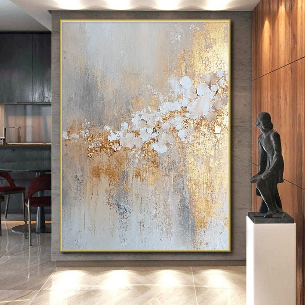 Gold Gray Abstract Painting with Delicate Details GER738